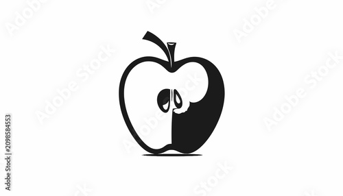 Black and white apple icon graphic.