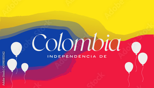 Tableau sur toile Colombia Independence Day banner with national flag colors, Independence de Colo
