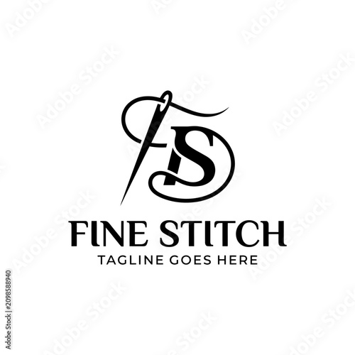 Elegant cursive letters integrated with a sewing needle and thread for tailoring, fashion, or craft businesses.