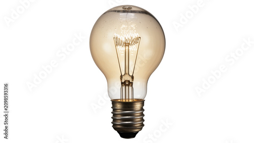 Cuadro en lienzo Incandescent light bulb with tungsten filament, isolated on transparent backgrou