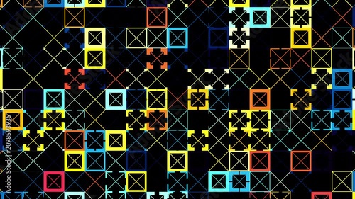 カラフルな発光四角形の幾何学パターン