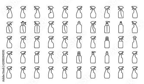 Spray Bottle Line Art Icons Set Editable Stroke Cleaning Sanitizer and Household Maintenance Vector Collection