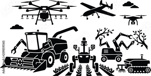 Cuadro en lienzo Modern agricultural drones and farming machines