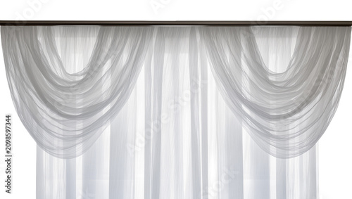 Photos Sheer white draped valance over vertical blinds, isolated on transparent backgro