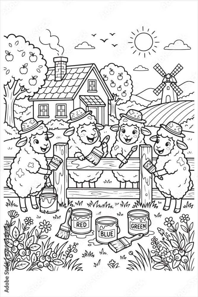 Fototapeta premium Charming rural scene with children playing outdoors near a cozy house, sunny day, cheerful mood