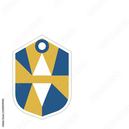 Abstract Geometric Shield with Blue and Gold Shapes