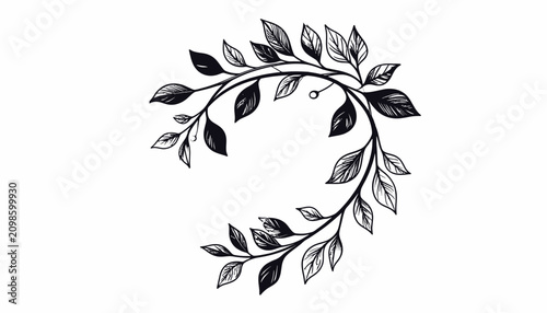 Foto Black and white leafy vine wreath.