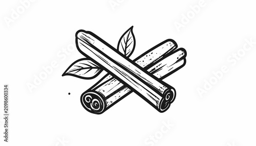 Cinnamon sticks with green leaves.