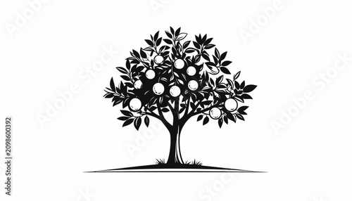 Tree with apples and leaves.