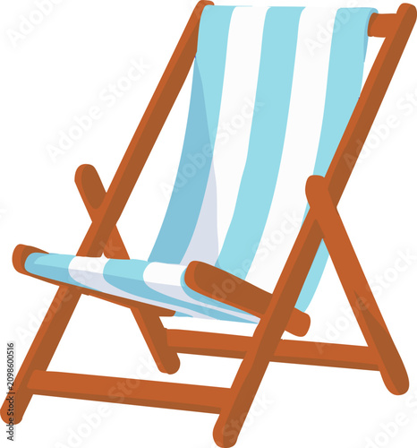 a blue and white striped beach deck chair isolated on a transparent background. Perfect for summer vacation, beach, resort, and outdoor relaxation designs.