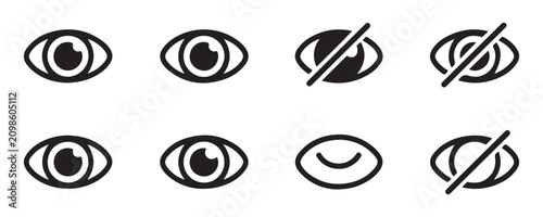 Quadro su tela Set of black eye icons, web buttons for show and hide password in application