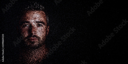 Digital ID Portrait of North American Man with Face made up of Numbers and Symbols. Verifiable credential Concept with copy-space.