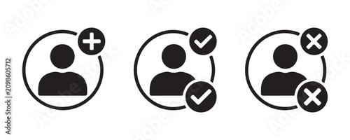 Cuadro en lienzo Account management user icons set featuring add confirm and delete status symbols for web interface