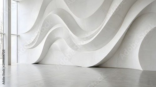 Modern white abstract wavy wall interior design.
