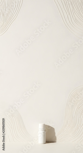 White lotion tube placed against minimalist wavy textured wall.