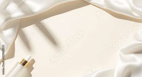 White silk fabric folds with cosmetic pipette tip background.