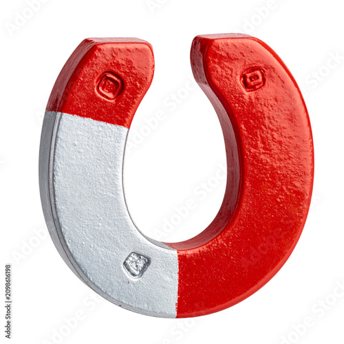 Red Horseshoe Magnet Isolated on White Background with Glossy Metal Finish Magnetic Symbol Concept for Attraction Luck Business Design and 3D Illustration