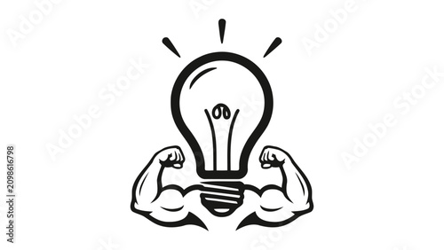 Canvastavla Strong light bulb with muscular arms representing powerful ideas and innovation