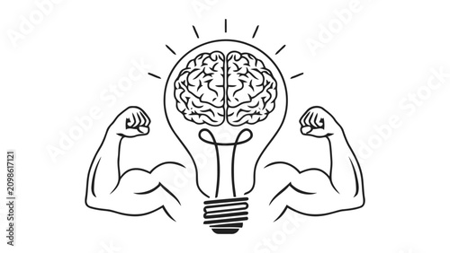 Photos Symbol of strong mental power and bright idea represented by a flexing arm light