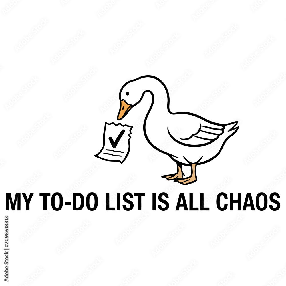 Obraz premium Goose Holding To-do List with Checkmark, Funny Animal Illustration