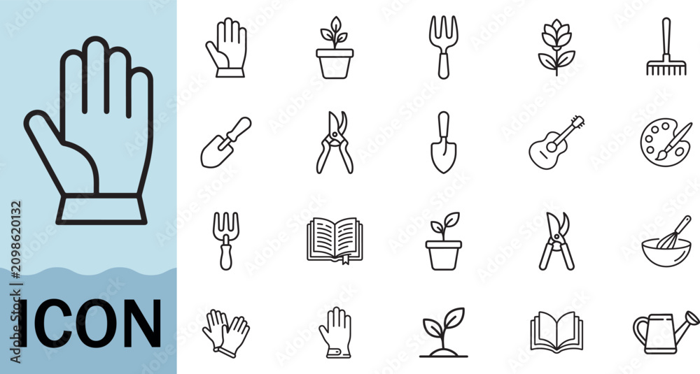 Naklejka premium Collection of gardening and leisure icons for creative tasks