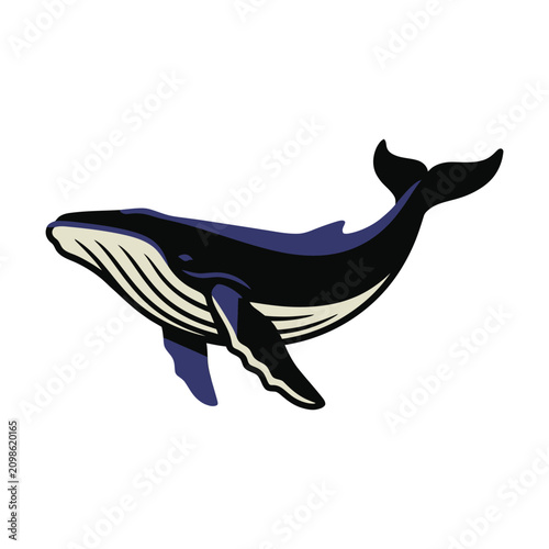 Billede på lærred A stylized whale illustration with deep blue and black coloring