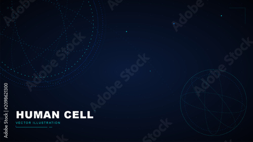 Canvastavla Human cell vector illustration abstract background with glowing orbital lines an