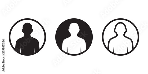 Universal profile user avatars in various graphic styles including solid negative and stroke outline.