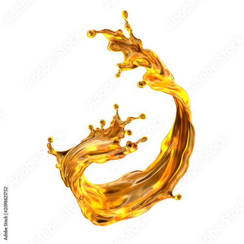 Foto A splash of golden oil liquid rises and twists in the air against a white background