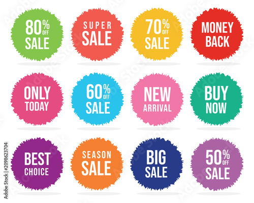 Set of pastel sale banners, labels, tags and stickers.