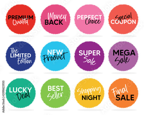 Set of Price tags. Promotional sale badge and retail paper stickers.