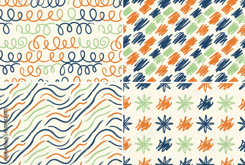 Fotografija Abstract hand-drawn doodle patterns in a coordinated color palette