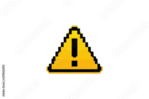 Pixel art warning symbol showing caution and alert for risks, errors, and important information, transparent background