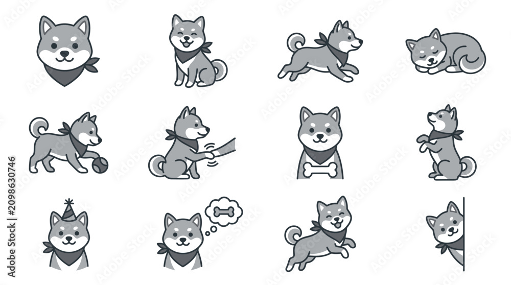Fototapeta premium Shiba Inu Dog Collection: Cute Poses and Actions