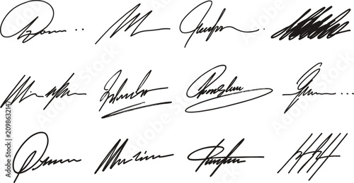 Bild auf Leinwand Collection of diverse handwritten signatures and scribbles on a white background
