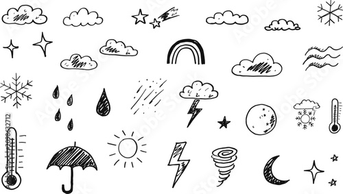 Canvastavla Hand drawn weather icons in a simple doodle style with a white background illust