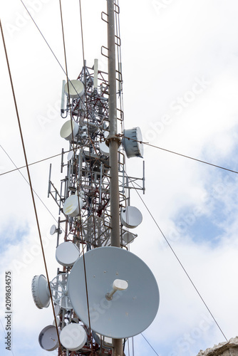 Telecommunication tower transmitting wireless signals on Mount Pantokrator Corfu