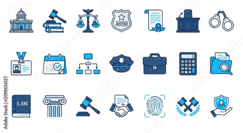 Foto Law and justice vector images set featuring courthouse scales legal document han