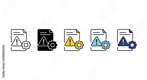 Cuadro en lienzo Colorful technical system warning and error troubleshooting vector images set displaying attention alerts on gear documents in diverse vector design styles