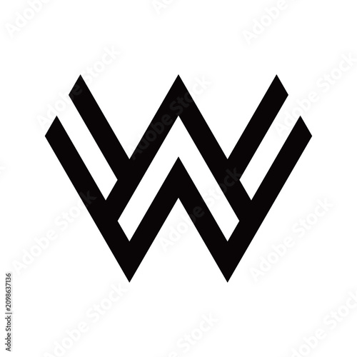 Letter W Initial Line Symbol Vector Template