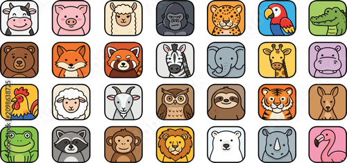 Photography Cute Cartoon Animal Avatar Icon Set Featuring Wildlife And Farm Species For Kids