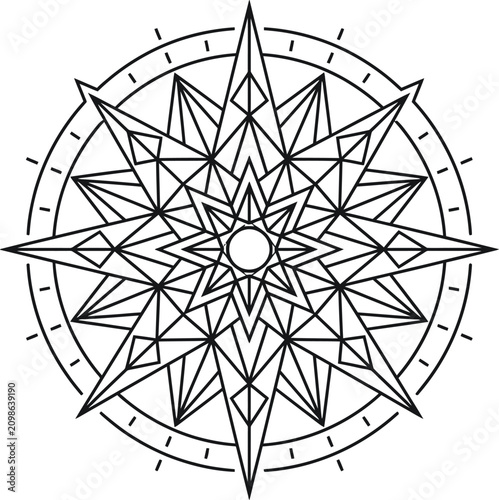 Bilde på lerret Stylized Compass Rose With Unique Geometric Star Design Minimalist Single Color