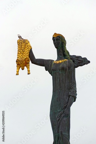 Medea statue with Golden Fleece and seagull in Batumi with copy space