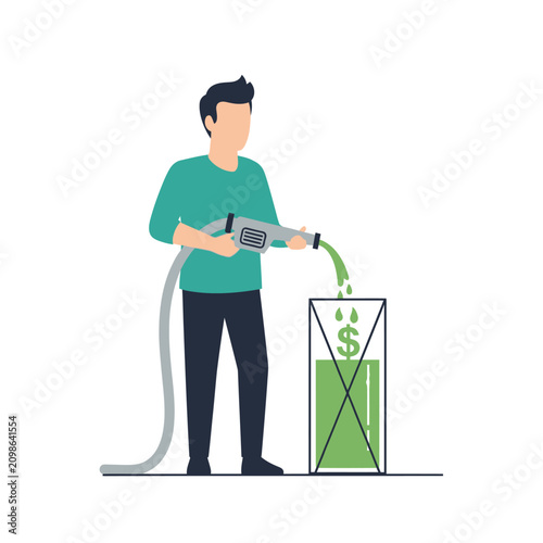 Vector illustration of gold coins being deposited into a transparent glass jar or fund vessel, representing financial savings, capital investment, and wealth accumulation concepts.