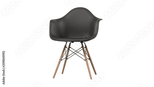 Schilderij op canvas Dark grey molded plastic armchair with wooden dowel legs, isolated on transparen