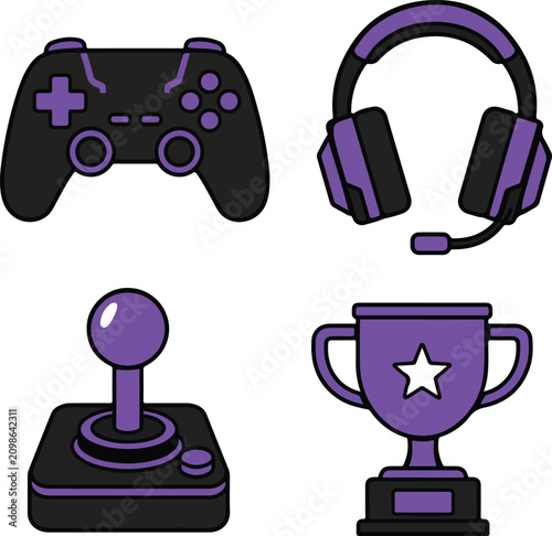 Gaming Accessories and Esports Icon Pack Flat Vector