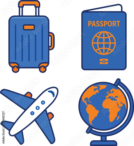 Travel Essentials and International Tourism Icon Pack Flat Vector