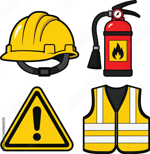 Workplace Safety and Construction Protection Icon Pack Flat Vector