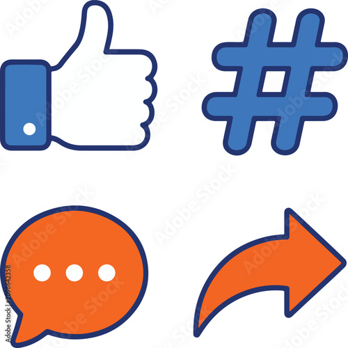 Social Media Engagement and Communication Icon Pack Flat Vector
