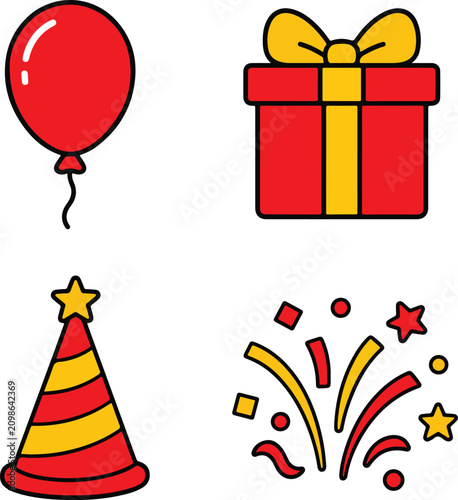 Birthday Party Celebration Essentials Icon Pack Flat Vector